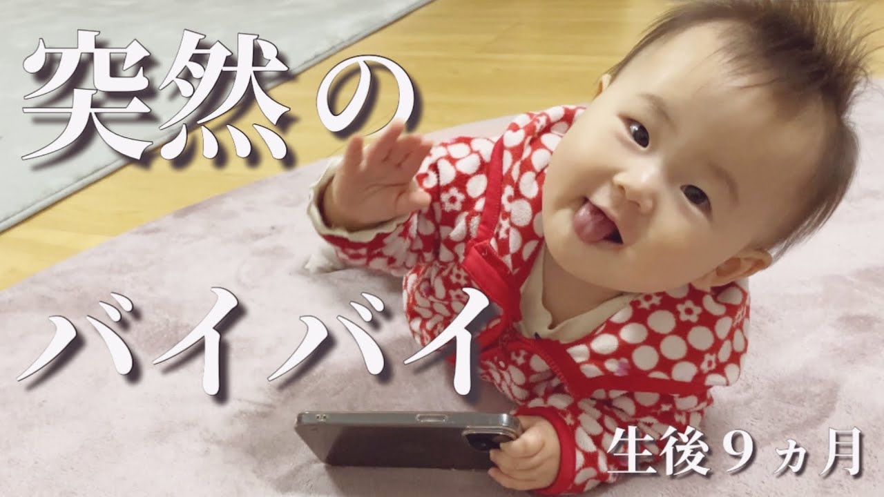【生後９ヵ月】突然何かに向かってバイバイをする赤ちゃん
