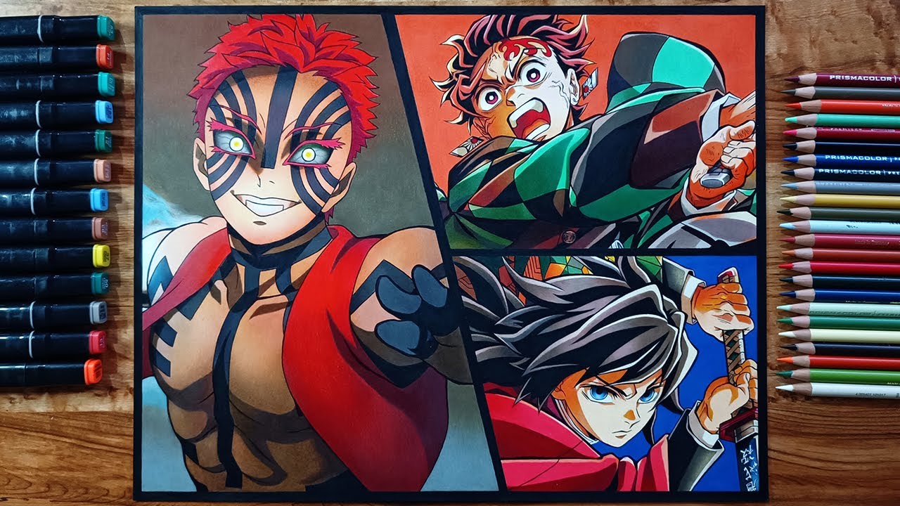 Drawing Akaza vs Giyu & Tanjiro | Demon Slayer • Kimetsu no Yaiba