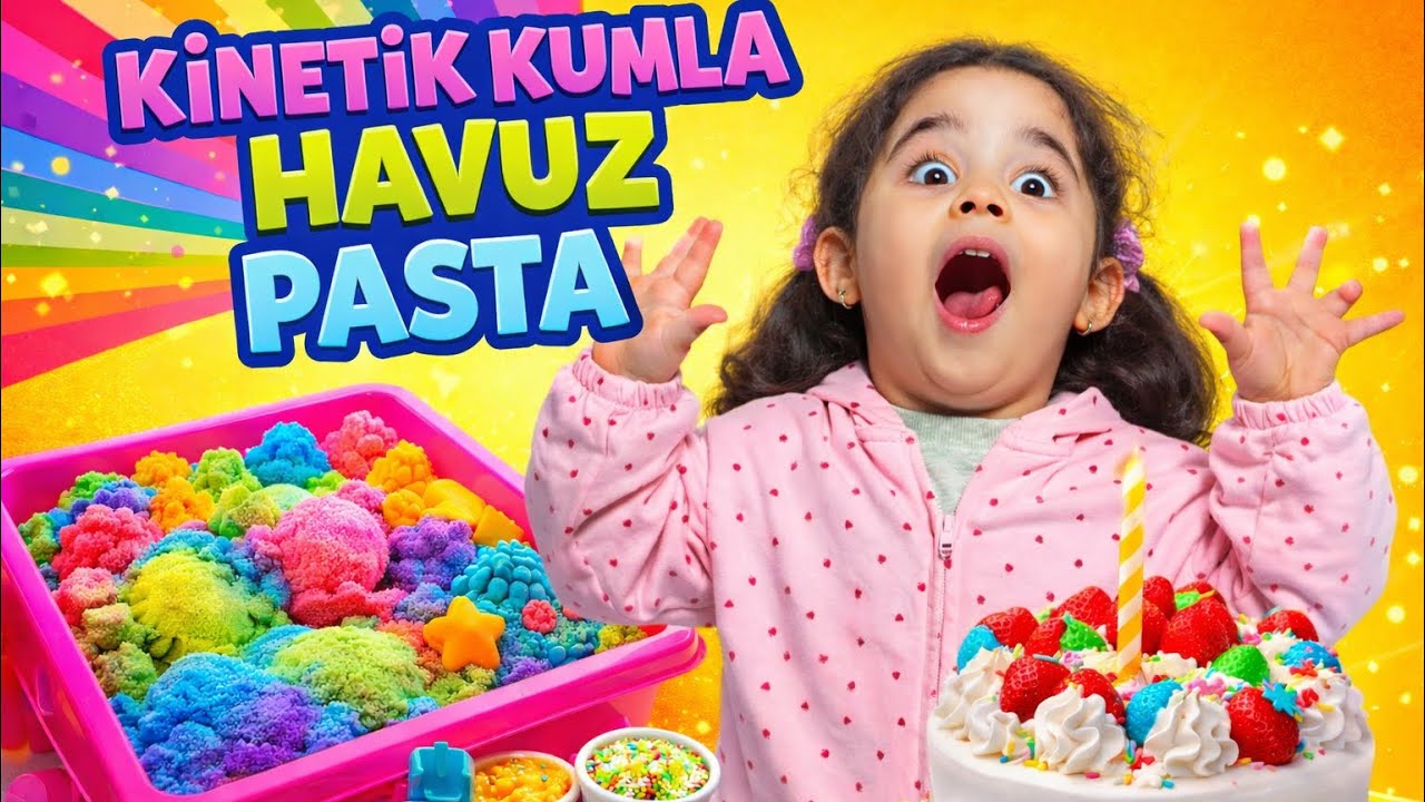 KİNETİK KUMLA HAVUZ + PASTA SÜRPRİZİ !! 🥳 #kinetikkum #çocukvideoları #kidsfunvideo 