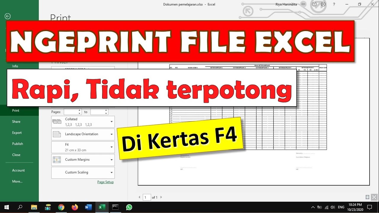 Cara Print Excel Agar Tidak Terpotong Di Kertas F4
