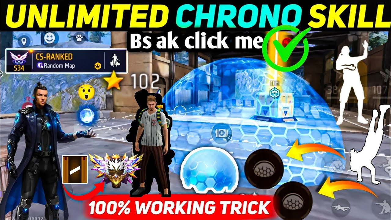 HOW TO USE UNLIMITED CHRONO SKILL IN CS RANK🔥UNLIMITED CHRONO SKILL GLITCH  IN FREEFIRE