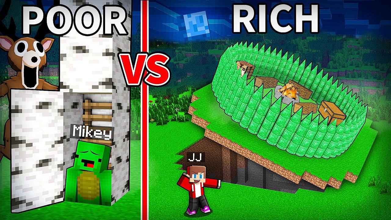 Mikey POOR vs JJ RICH SECRET BASE BATTLE in Minecraft - Maizen (99 Nights In The Forest)