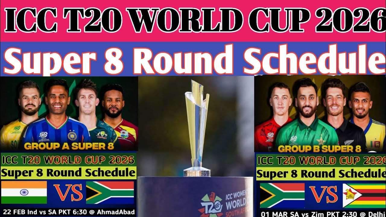 ICC T20 World Cup 2026  | T20 World Cup 2026 Super 8 Schedule |  fixtures, venues, and timings