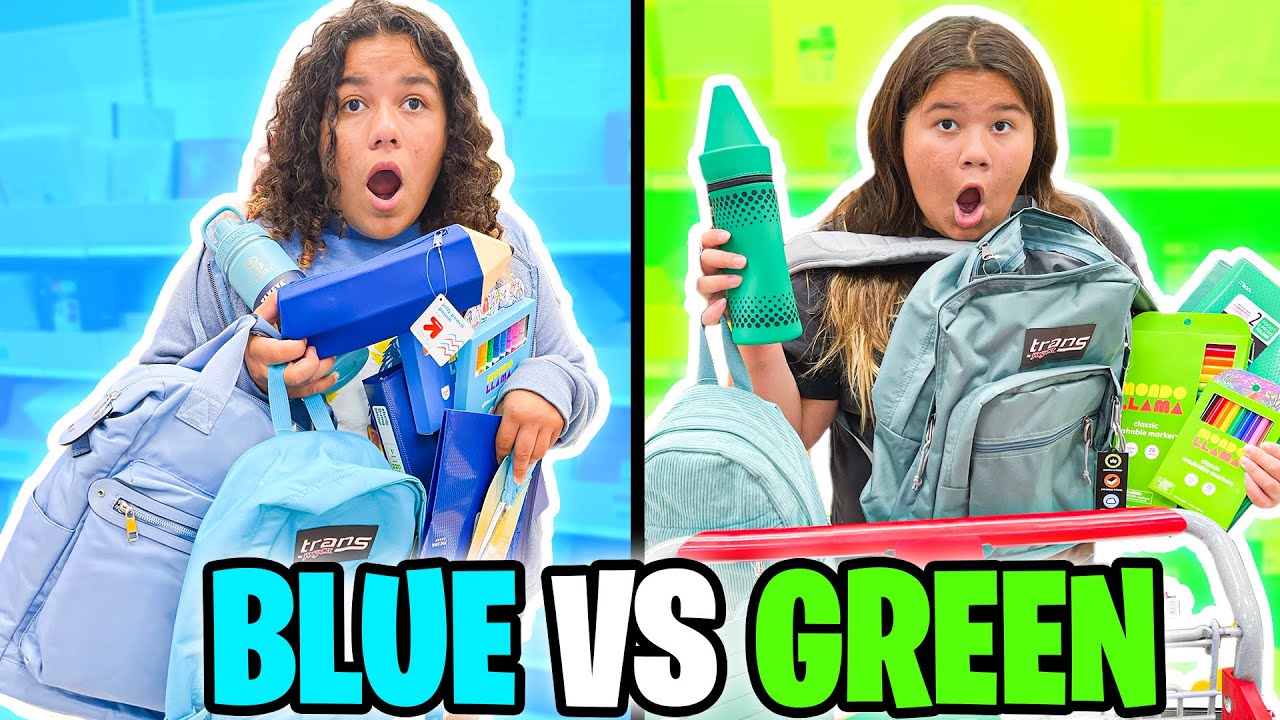 BLUE VS GREEN BACK TO SCHOOL SHOPPING HAUL CHALLENGE