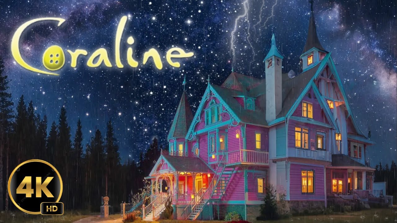 Coraline: Rainy Thunderstorm Night Ambience 🌧️ | 90 Mins of Cozy + Soundtrack