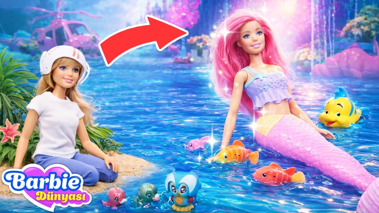 Barbie'nin acil iniş macerası: sihirli yere inip yeni arkadaşlarla tanışıyor! Çocuk videoları.
