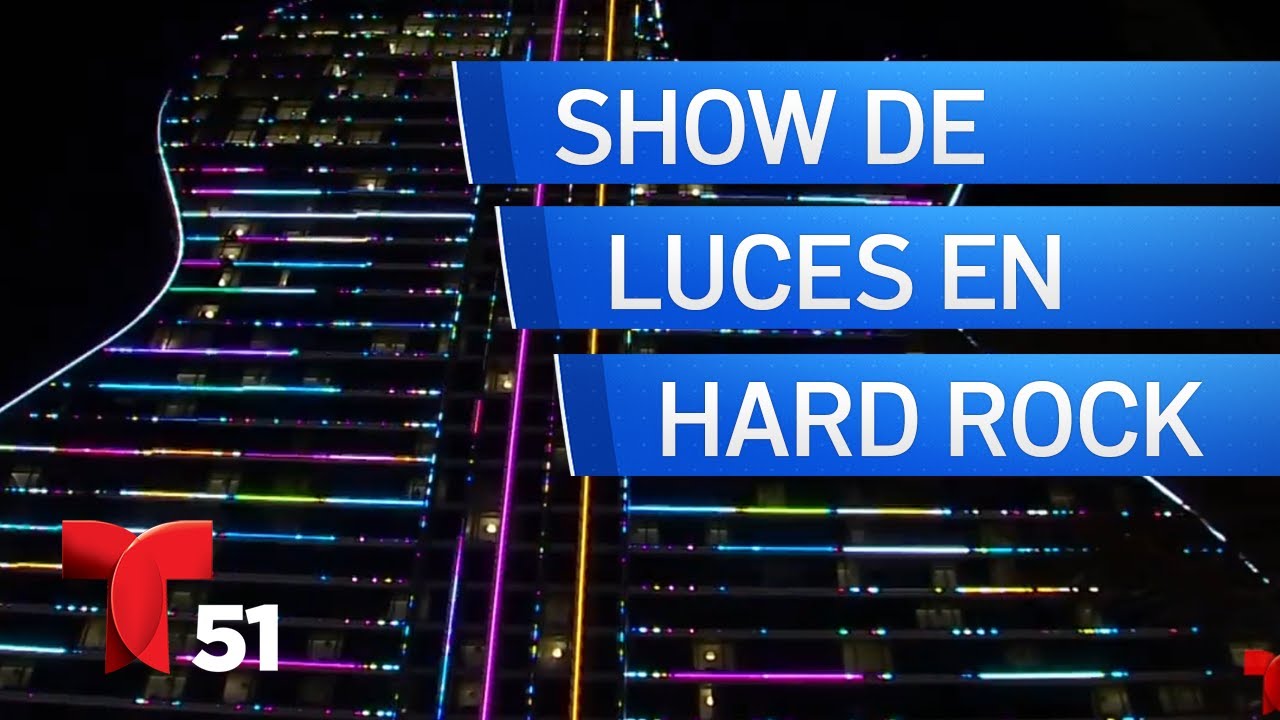 Impresionante espectáculo de luces en hotel con forma de guitarra