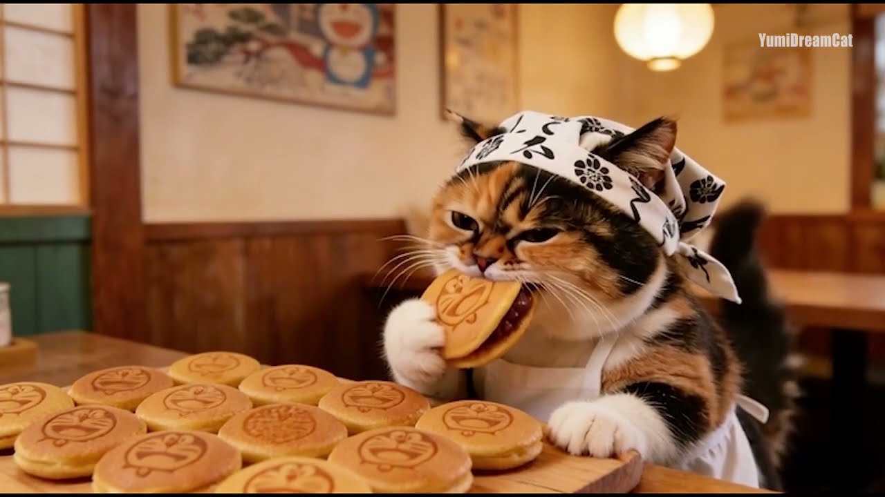 【ASMR】Cat makes Doraemon Dorayaki #doraemon #asmr #多啦A夢 #catshorts #kitty #แมว