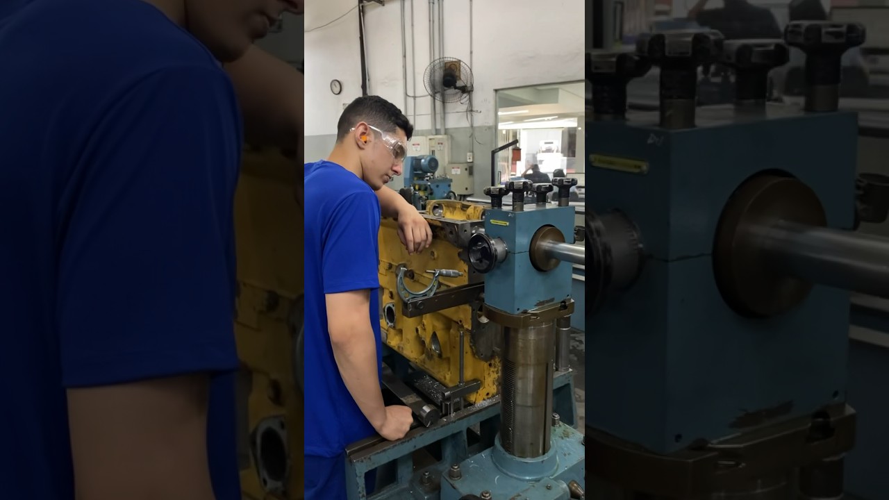Mandrilhando o embuchamento do compensador de massa.                 Motor: Caterpillar
