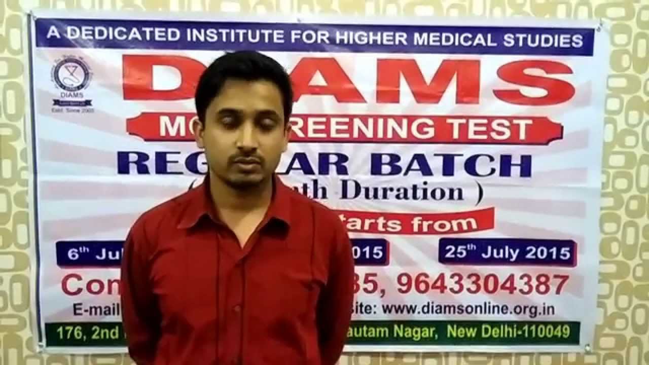 DIAMS Student ATIF KHAN Got 201 Marks in FMGE MCI SCREENING TEST JUNE 2015
