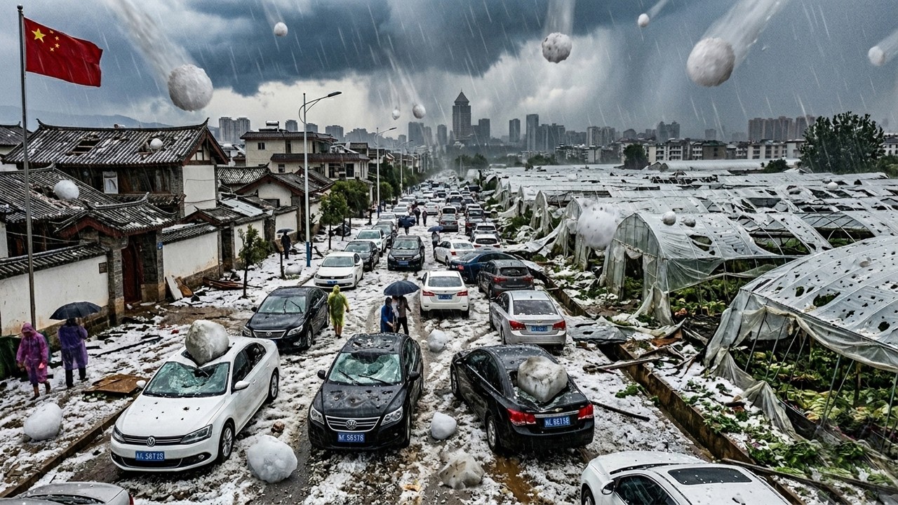 China Collapses: Massive Hailstorm Strikes Kunming, Destroying Homes & Vehicles as the City Freezes