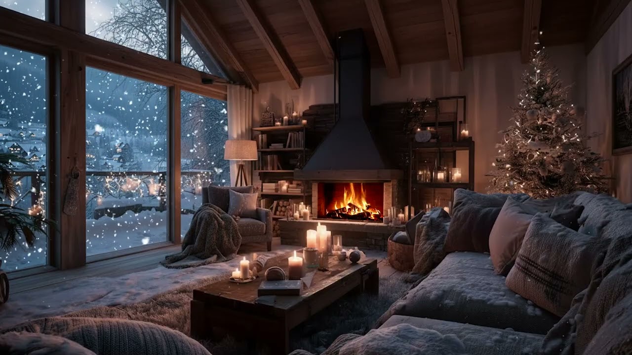 Quiet Cabin Piano Night in Winter | Fireplace Glow for Deep Relaxation