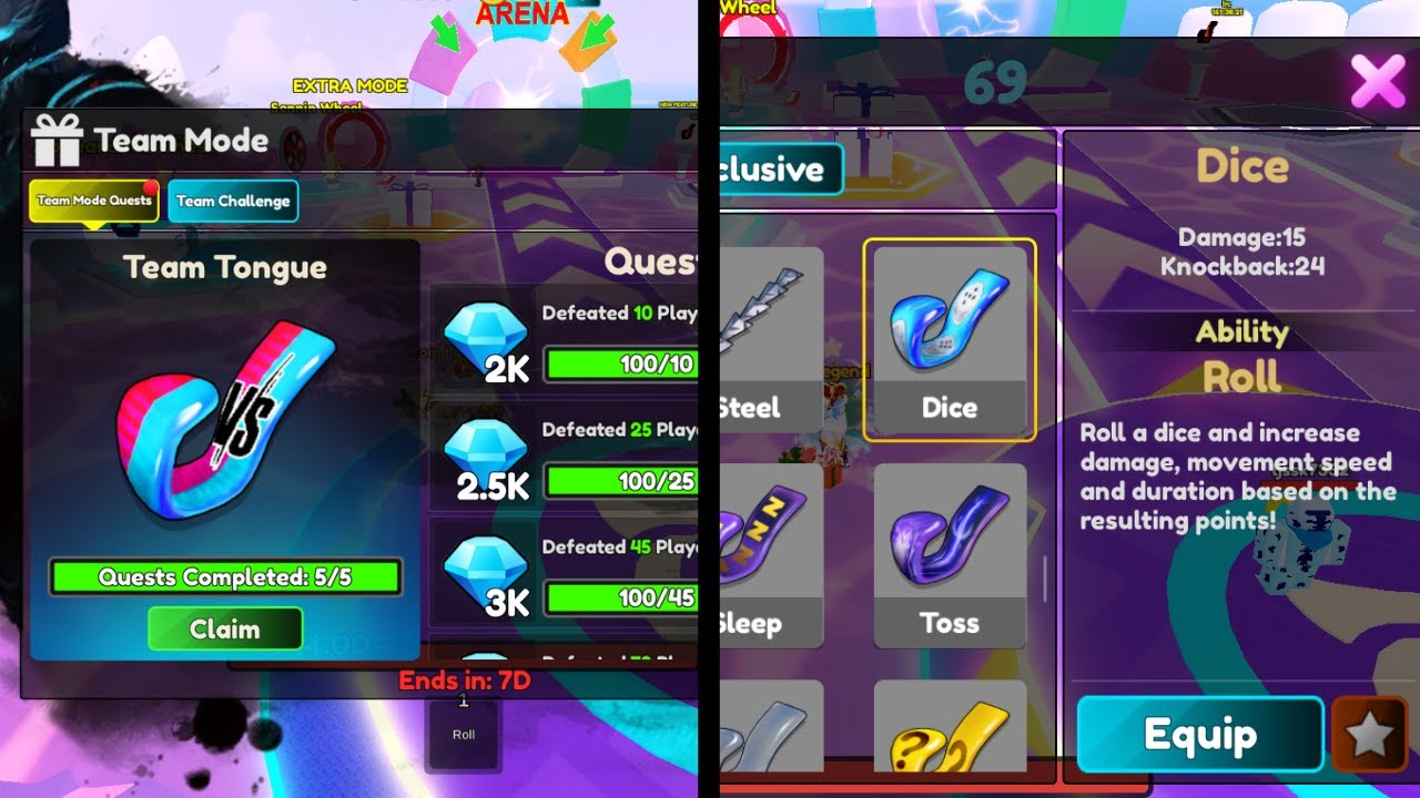 Roblox tongue battles Team & Dice