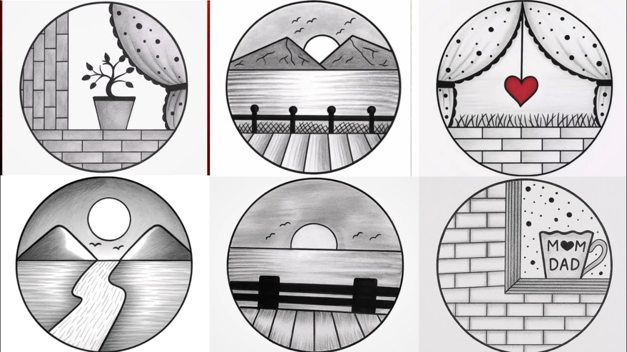 Easy 6 Circle Scenery Drawing Ideas / Pencil Drawing / Circle Drawing Scenery / Nature Landscaperaw