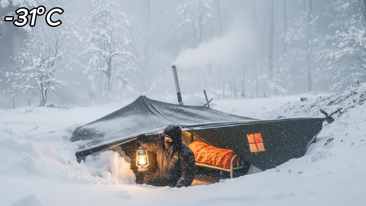 I Dug a Snow Shelter to Survive -31°C Blizzard for 48 Hours | Winter Camping