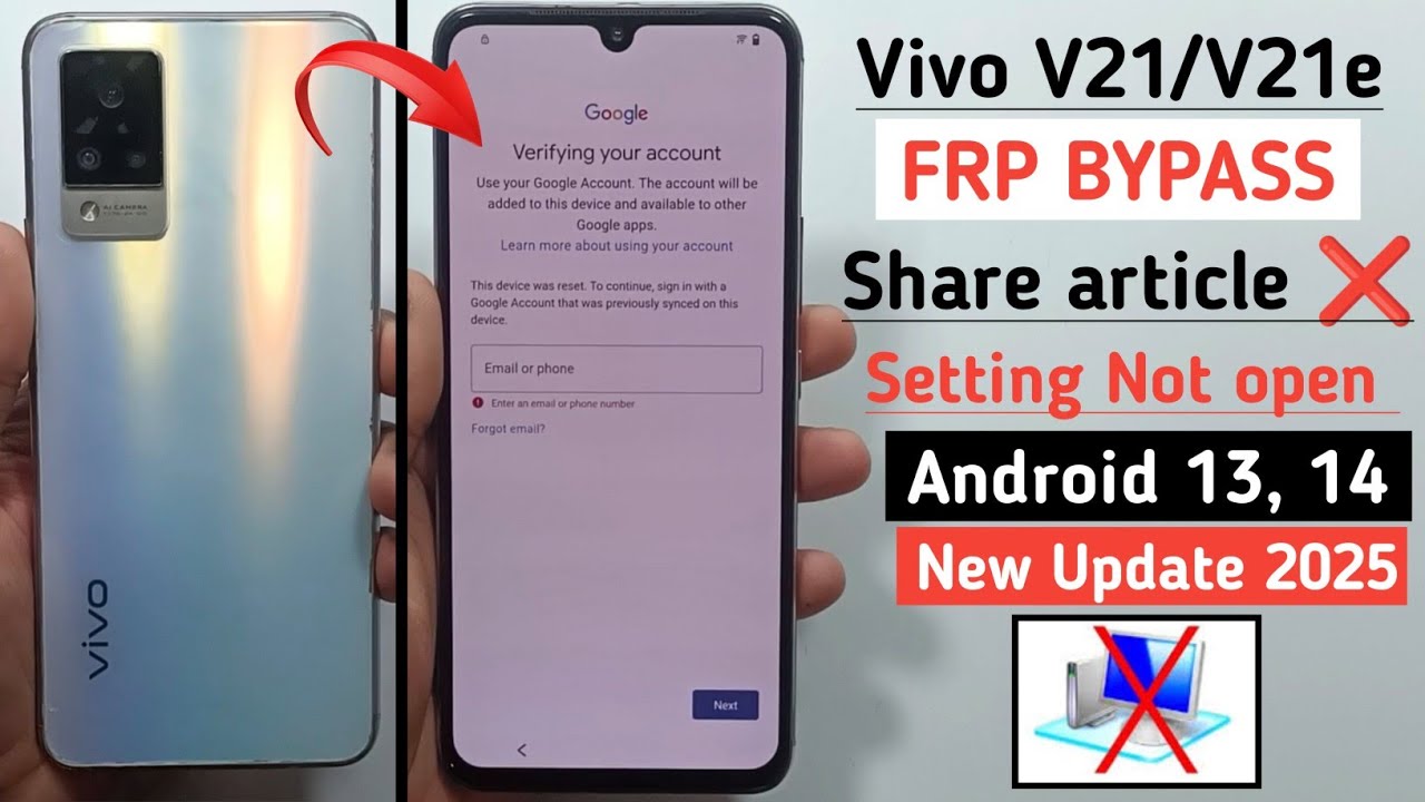 Vivo V21E - V21 5G : Google Account Bypass - (Settings Not Opening) ANDROID 13,14 (Without PC)