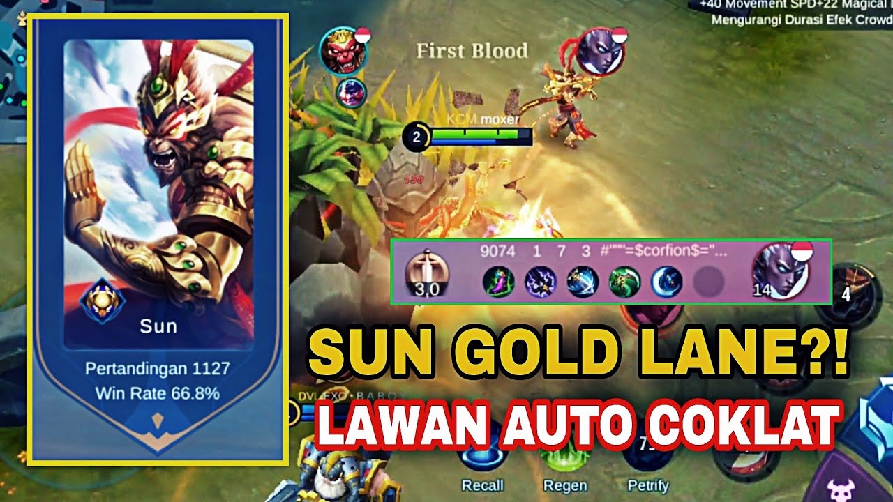 SUN GOLD LANE AUTO BANTAI LA BOSS ‼️ SUN GAMEPLAY MOBILE LEGENDS 2022 | SUN BEST BUILD 2022