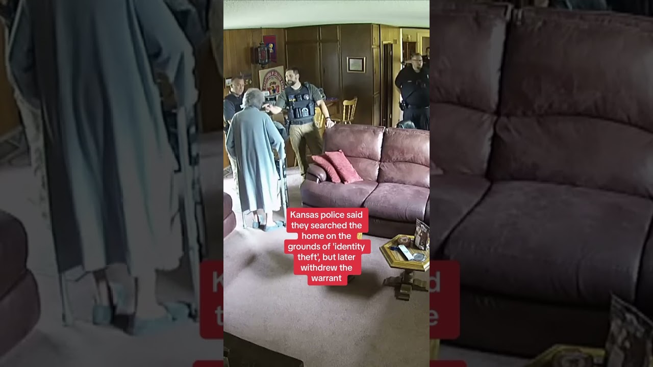 Moment 98-year-old newspaper co-owner confronts police during raid hours before her death