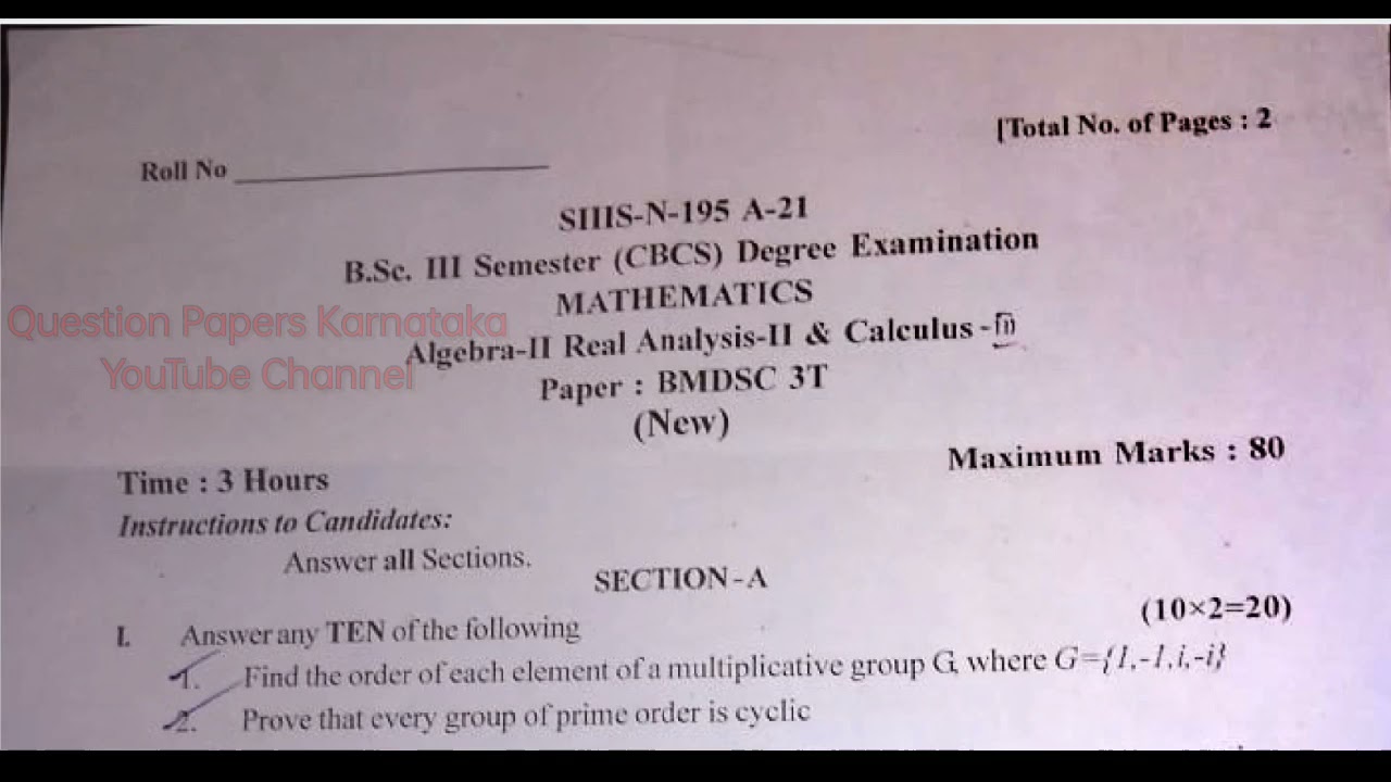 Bsc 3rd Sem Mathematics Algebra - 2 || real analysis - 2 || calculus Gulbarga University CBCS 2021