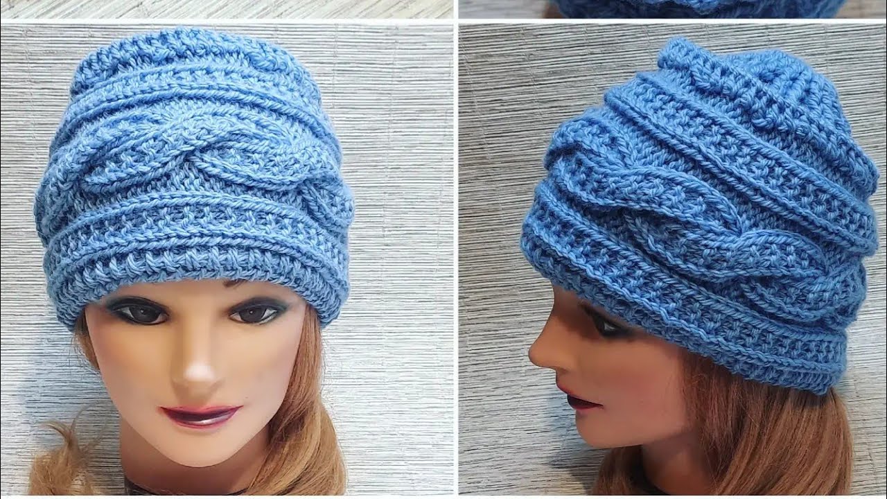 Шапка узором Жемчужный жгут( спицы+крючок)🧶❄очень просто