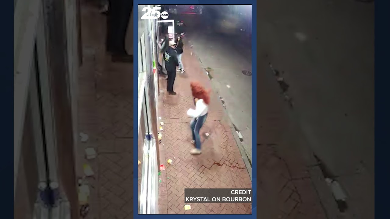 CCTV video showing the car speeding down Bourbon Street, nearly hitting multiple people