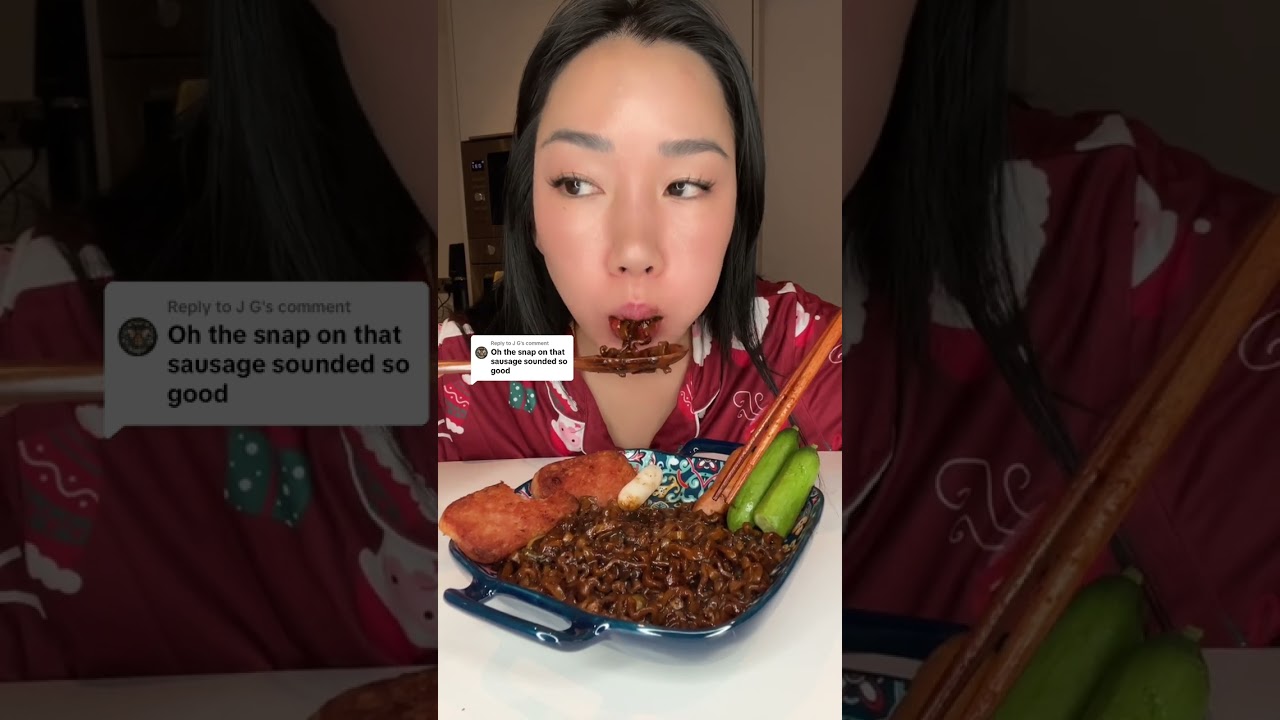 Black Bean Noodles with Cheese Tteokbokki, Japanese Sausages, Fried Spam & Cucumbers!