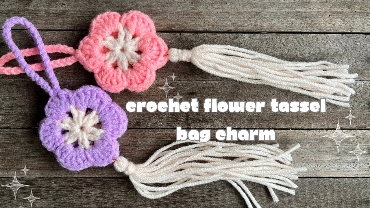 Crochet flower tassel bag charm