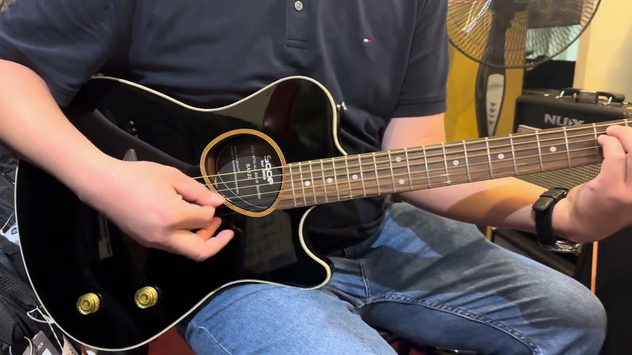 Sound check ... SQOE SA120 HOLLOW BODY ELECTRIC ACOUSTIC FOLK GUITAR - Black #sqoeguitars
