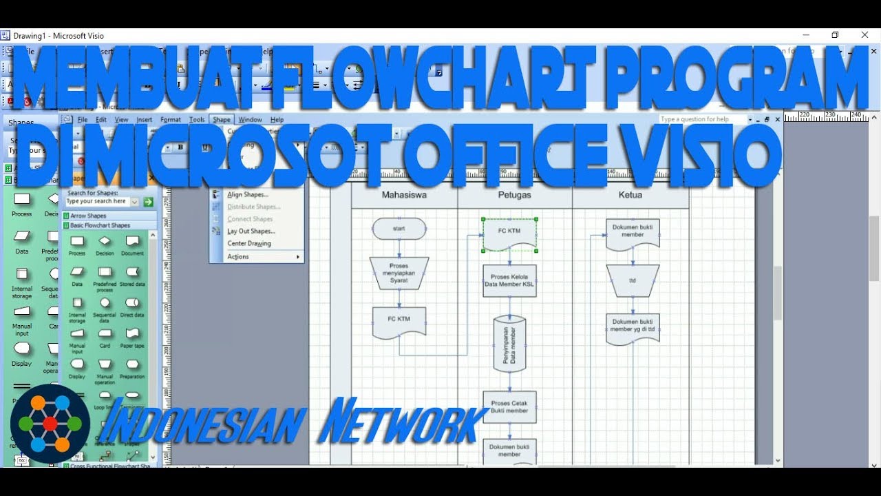 Video tutorial cara membuat flowchart Program di Microsoft Office Visio