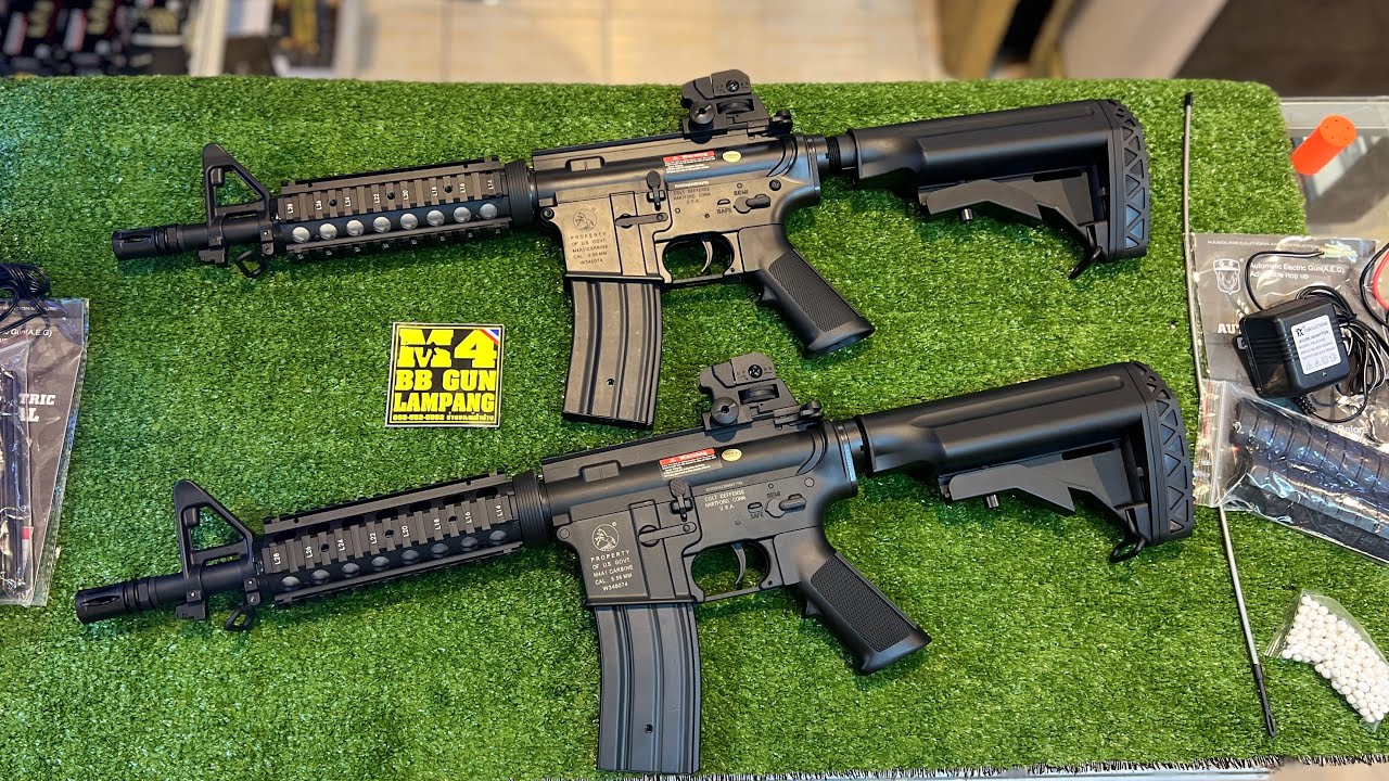 M4 CQBรุ่นF6624บอดี้พาสติกและFB6624บอดี้โลหะค่ายGOLDEN EAGLE ปืนบีบีกันระบบไฟฟ้ามาพร้อมแบตและตัวชาจ