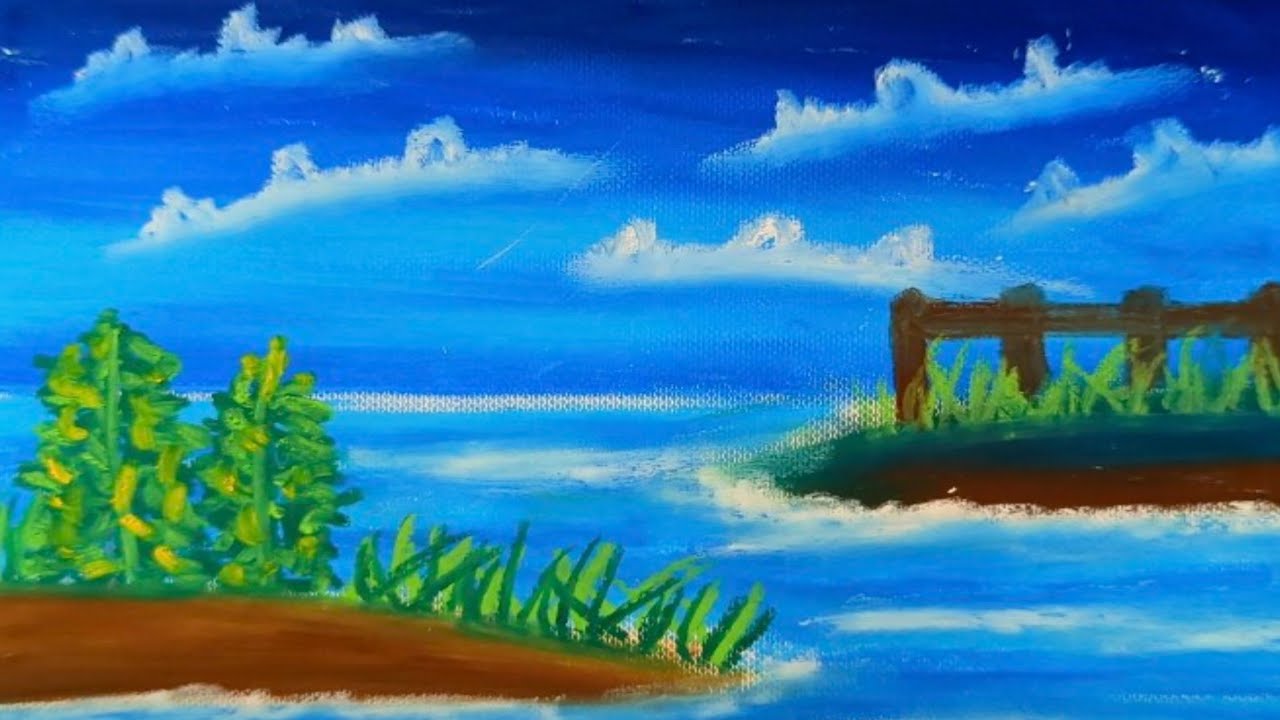 How to Draw Beautiful River Landscape Drawing | Easy Nature Scenery Painting Tutorial 🌊🌿