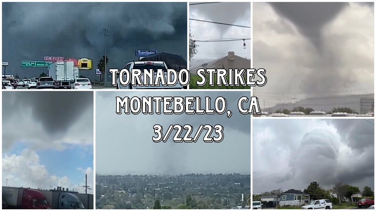 Rare, and damaging tornado strikes Montebello, California! compilation