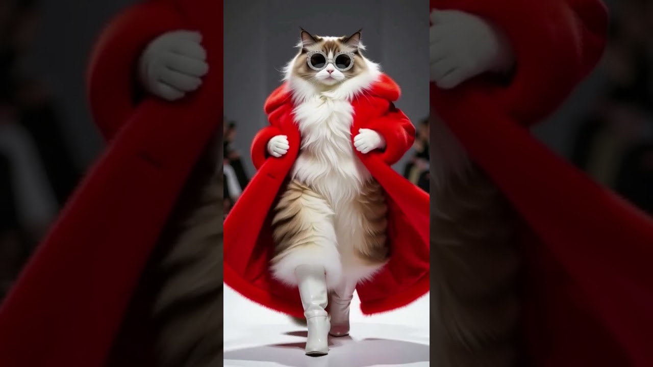 "Cat in Red Coat – The Runway Diva 😎" 