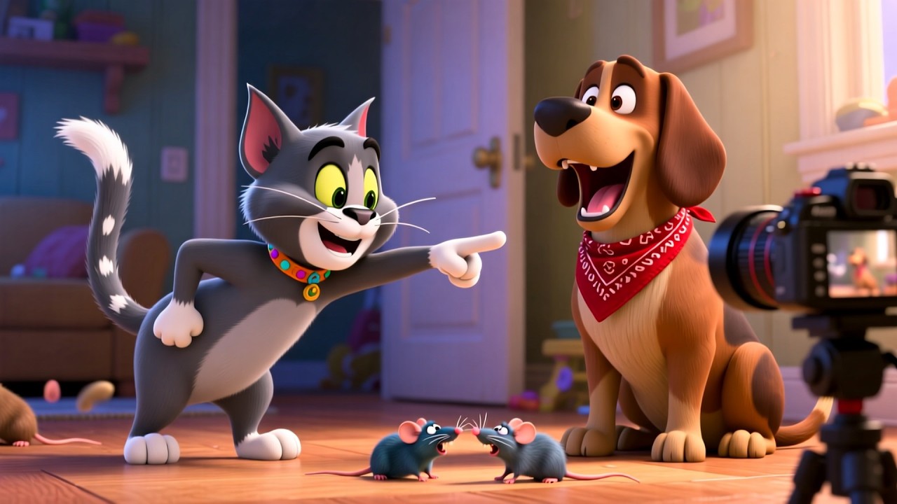 Tom and Dog Catching Mice | Fun Animal Adventure Song for Kids | Playful Nursery Rhyme