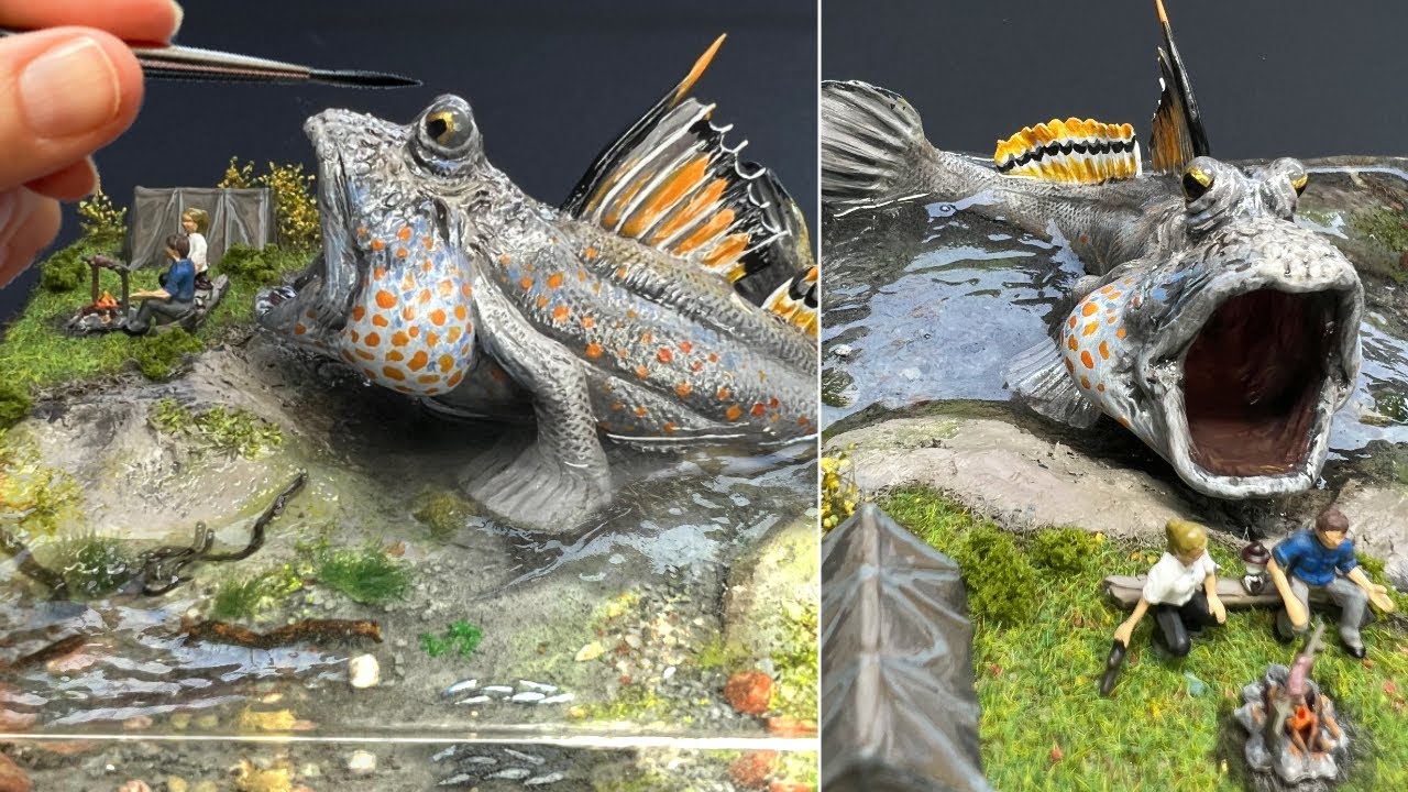 Monster MUDSKIPPER FISH Hunts Campers! Diorama, Resin Art