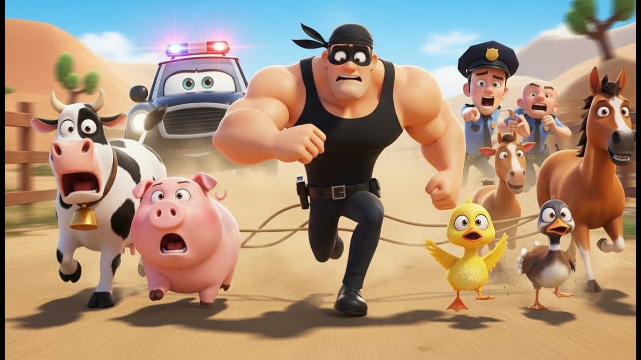 Funny Police Chase on the Farm 🚓🐄 | Thief Caught & Animals Rescued | Kids Cartoon Pixar Style