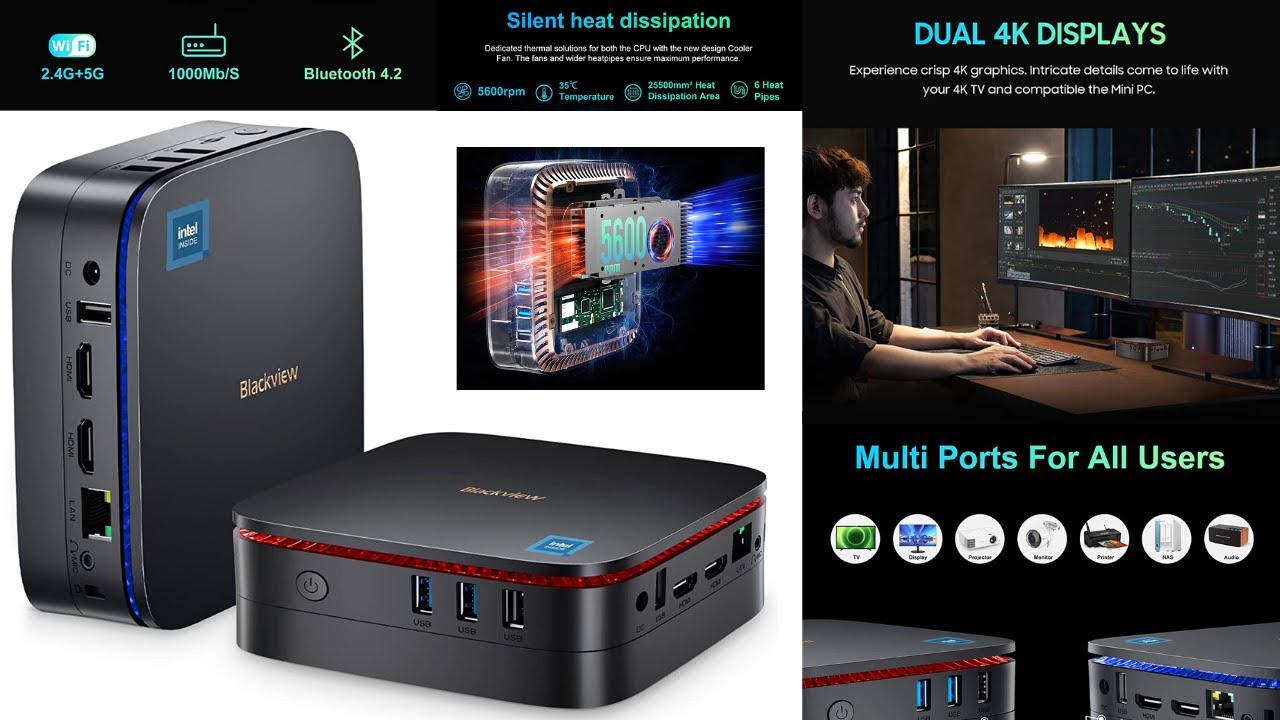 Blackview MP60 Mini PC Windows 11 Pro 16GB DDR4 RAM 512GB M 2 SSD, Mini Gaming Computer