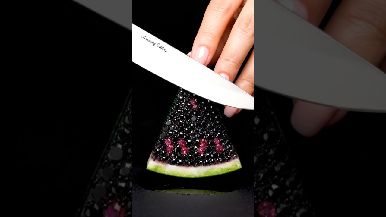 Cutting a watermelon slice made of black diamond 💎 #viral #fyp #shorts