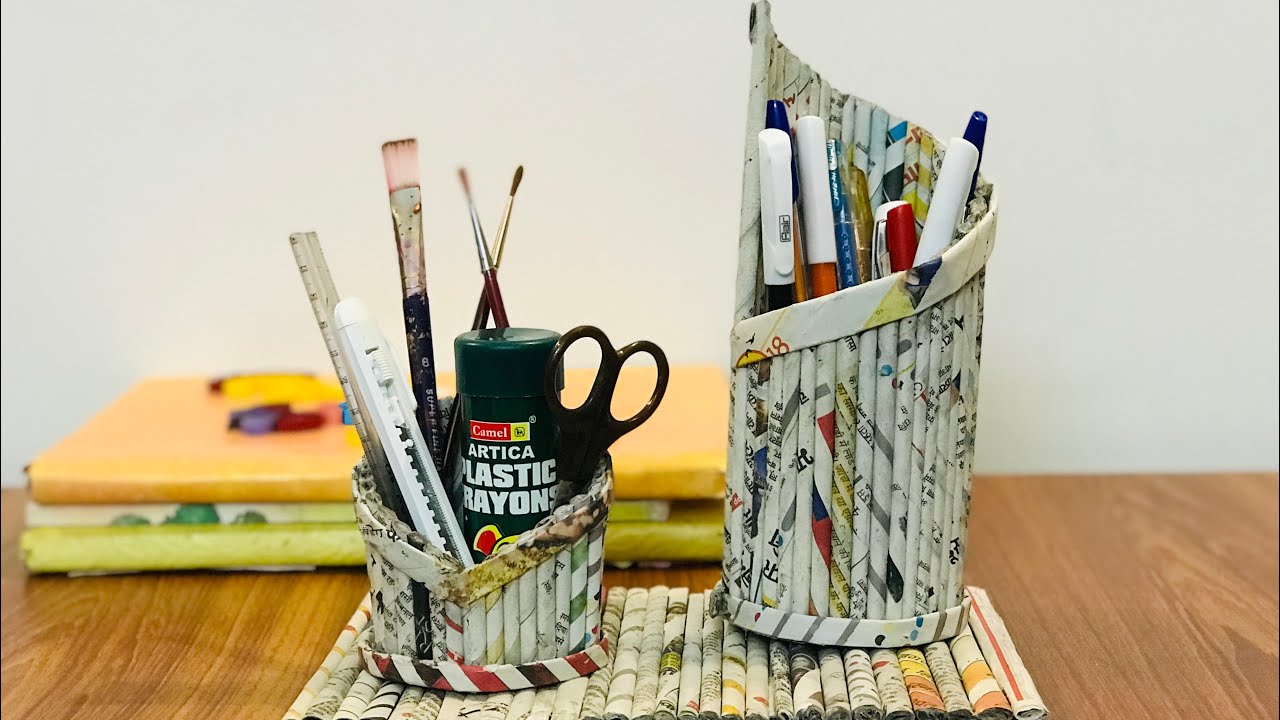 How to make Pen Stand from newspaper| How to make cutlery holder | Multipurpose Stand