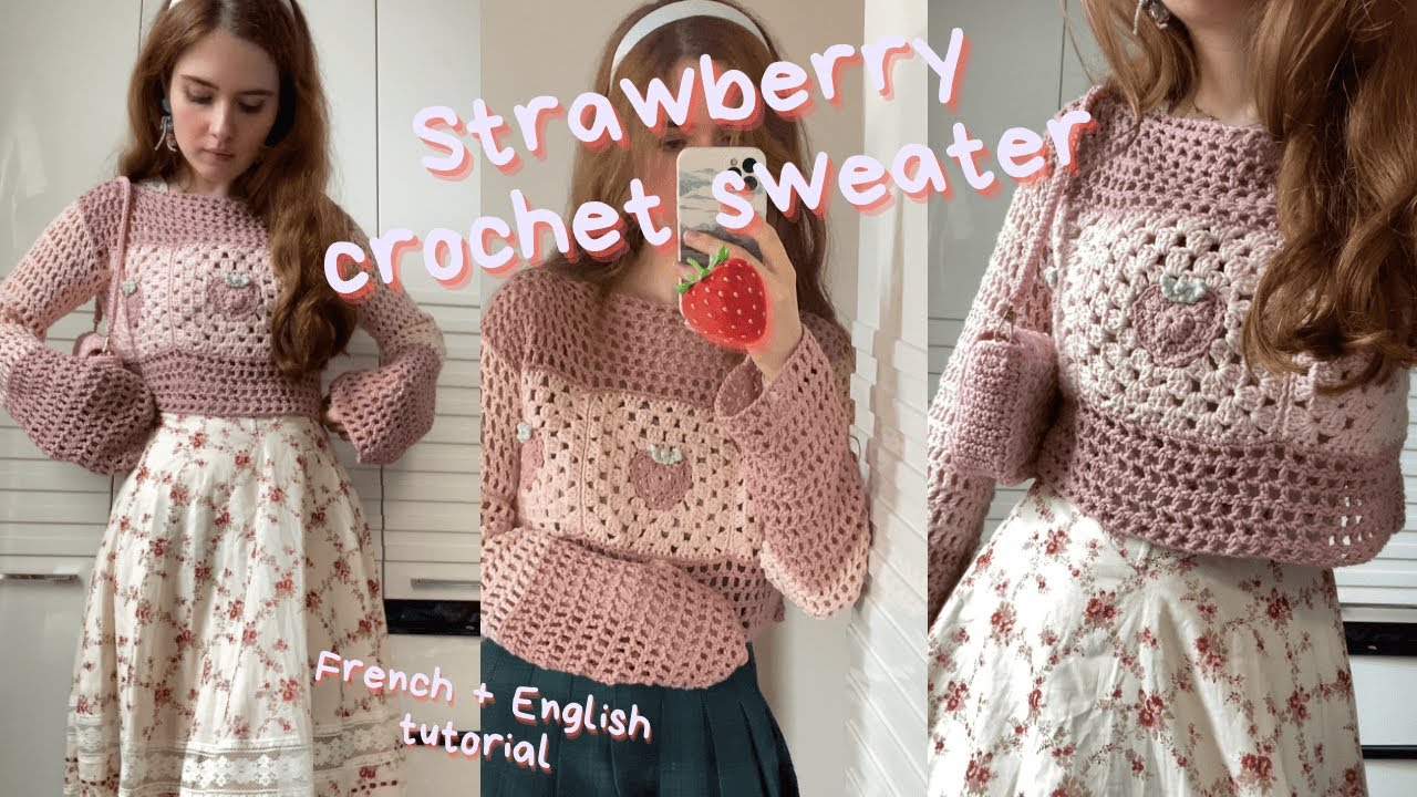 Tuto pull filet crochet granny square en français 🍓 | Crochet Tutorial (ENG SUB)