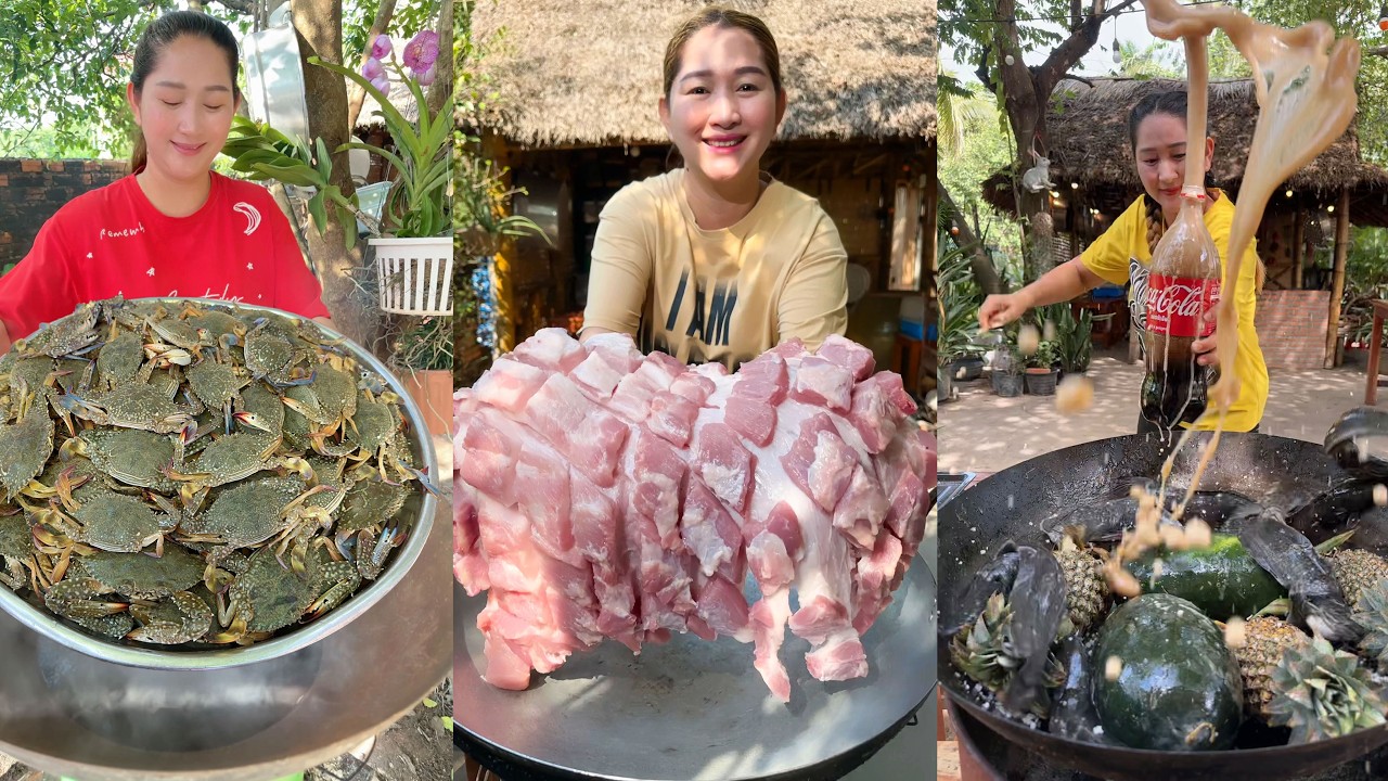 Take a rest and relax with Asian mommy chef cooking in country mood | Pork Belly, Crab and Catfish