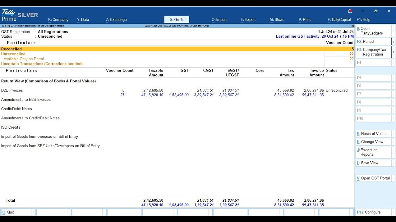 Tally TDL GSTR-2A Portal Data Import on GSTR-2A Reconciliation Report