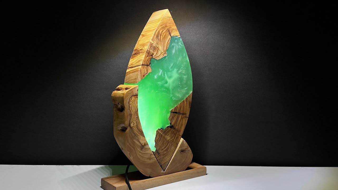 Decorative Lamp with Natural Wood and Epoxy