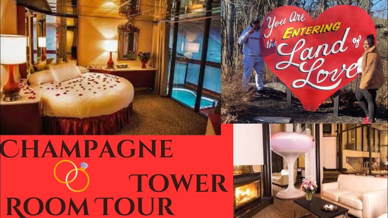 COVE POCONO RESORTS | CHAMPAGNE TOWER ROOM TOUR- *OUR ENGAGEMENT STAY *