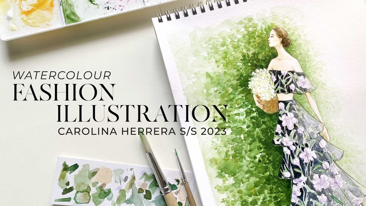 turning a runway look into a watercolor fashion illustration ☁️ calm art process