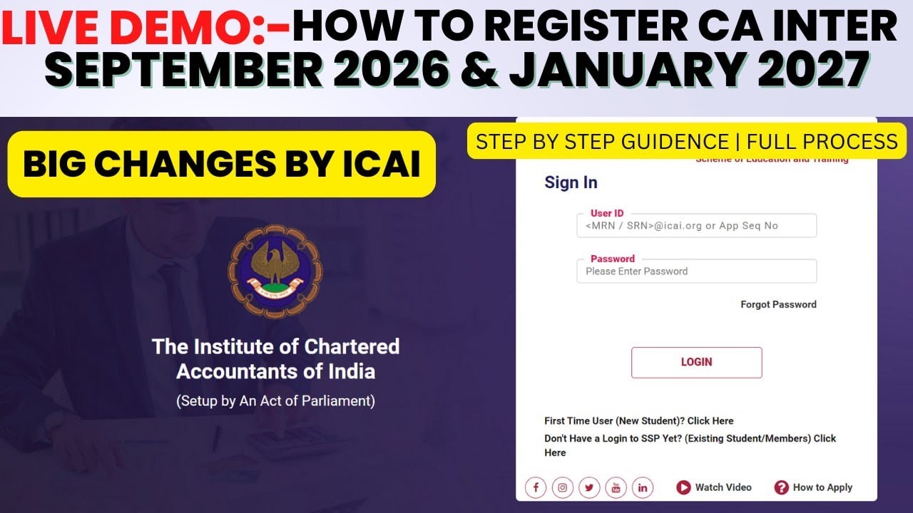 Live Demo :- How to Register CA Intermediate September 2026 & January 2027 Registration process 
