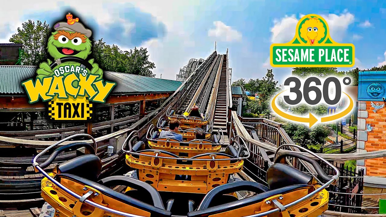 VR 360 Oscar's Wacky Taxi Roller Coaster On Ride Back and Middle Seat POV Sesame Place 2023 07 18