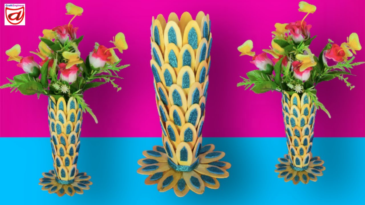 Beautiful flower vase from Ice cream sticks | Best ice cream stick craft idea