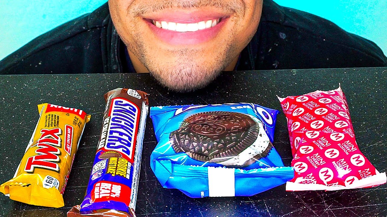 ASMR TWIX SNICKERS OREO MAGNUM ICE CREAM BARS SANDWICHES EATING SOUNDS CANDY MUKBANG