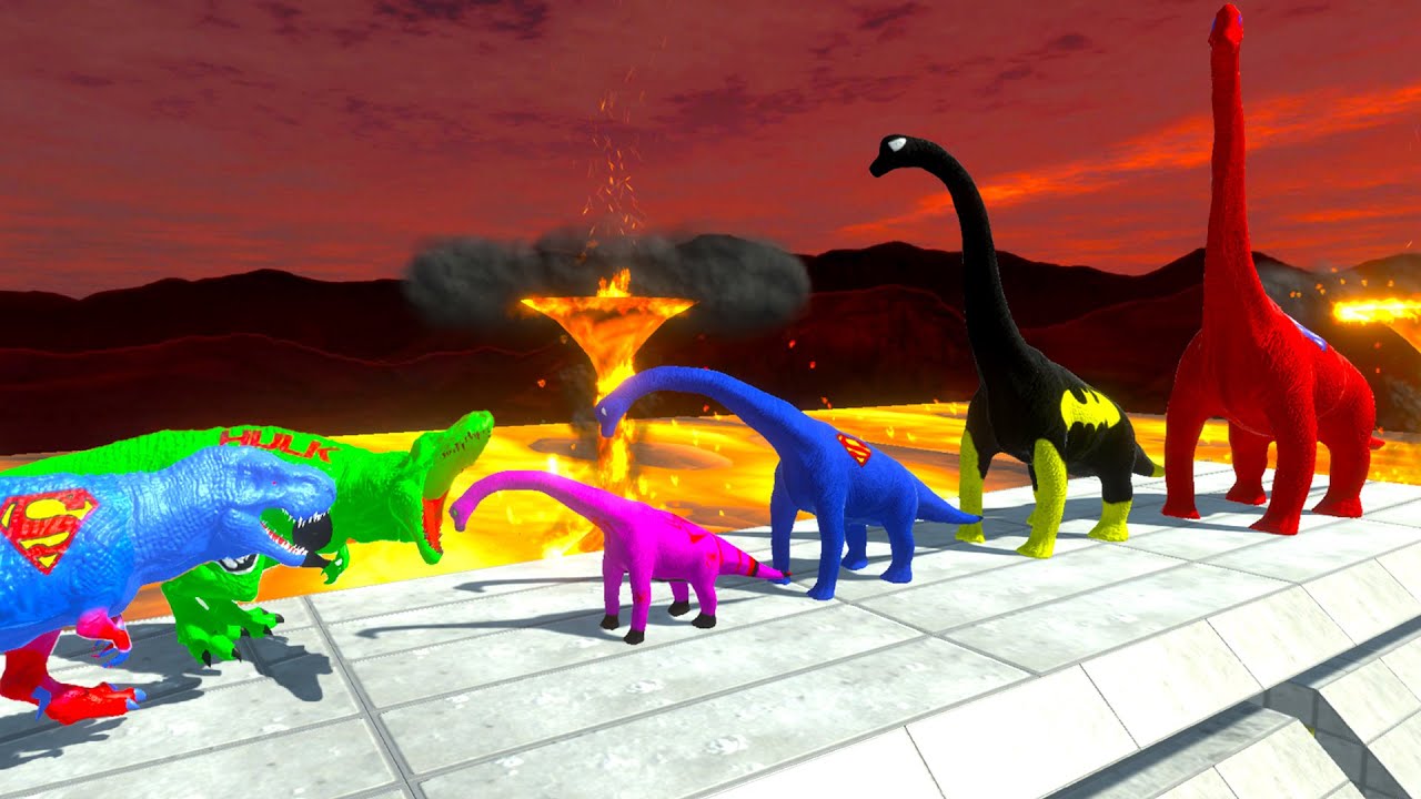 BATTLE 4 SIZE of MARVEL BRACHIOSAURUS on LAVA - Animal Revolt Battle Simulator